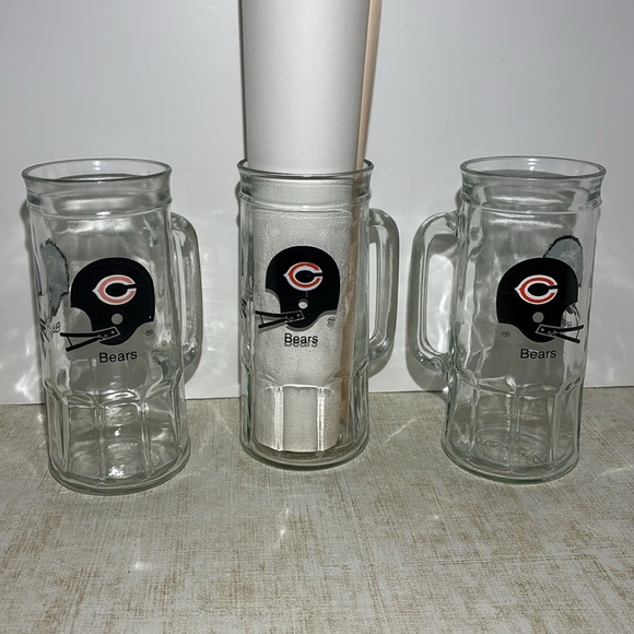 Vintage Set of 3 "Chicago Bears" Beer Mugs / Fisher Peanut Jars - Picture 3 of 9